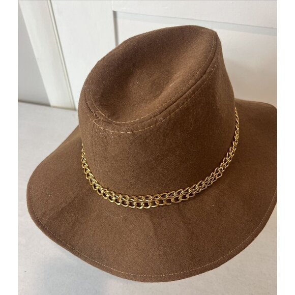 Guess Brown Wool Gold Chain Accent Floppy Brim - Picture 4 of 6